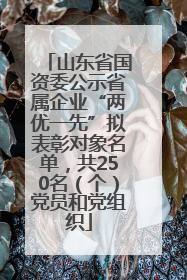 山东省国资委公示省属企业“两优一先”拟表彰对象名单，共250名（个）党员和党组织